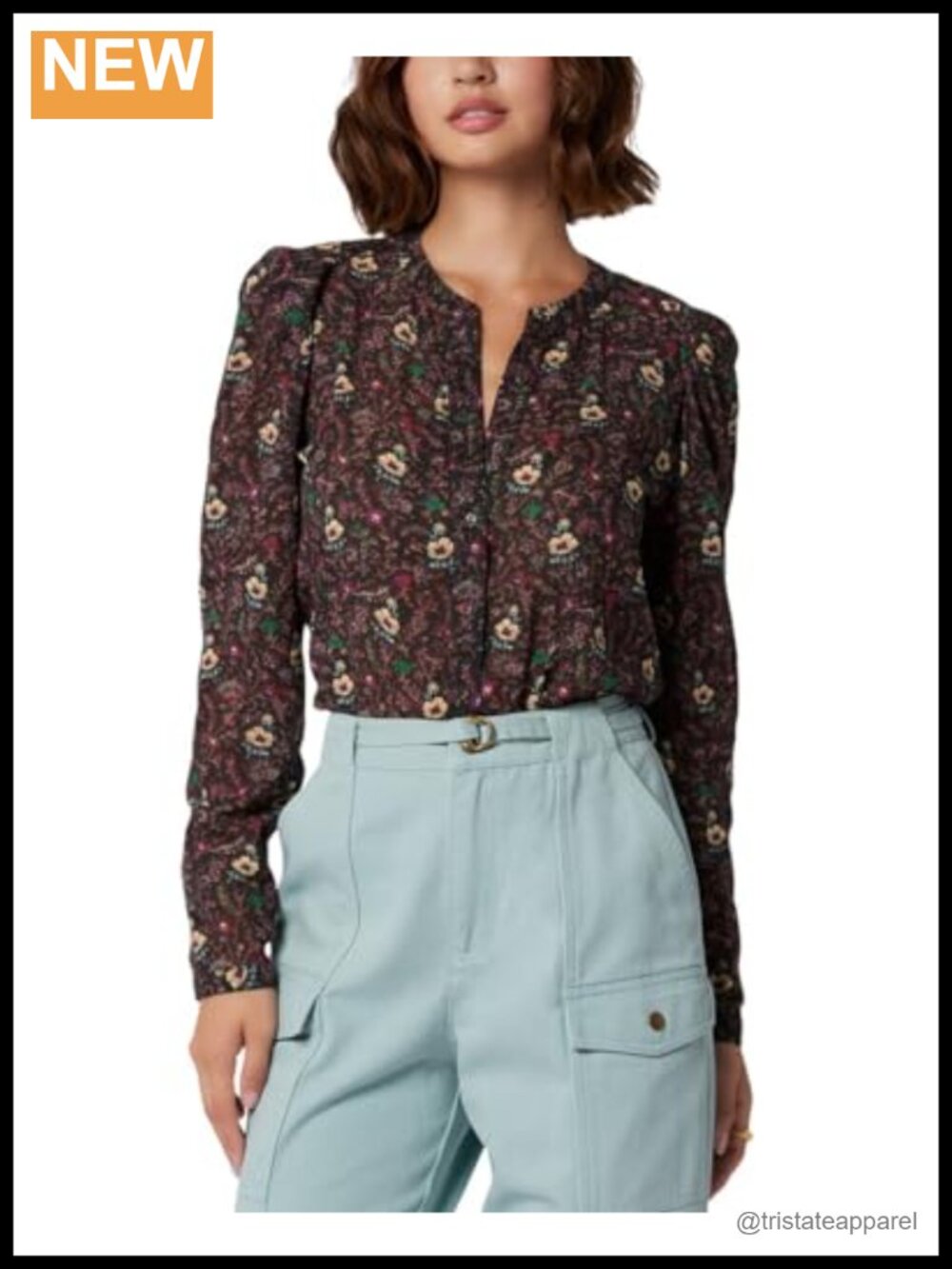 Cotton Round Neck Long Sleeve Blouson Top